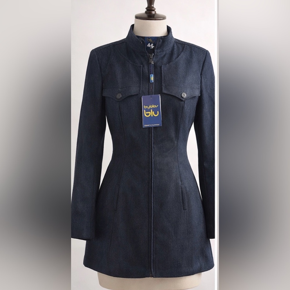 NWT Byblos Blu Italian 100% Wool Coat / Coat Dress Navy EU 44